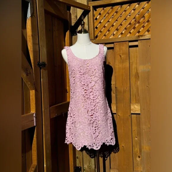 🆕 SELF PORTRAIT 🧿 NWOT Floral Lace Mini Shift Dress, Sz US 2 / UK 6 - Picture 4 of 16